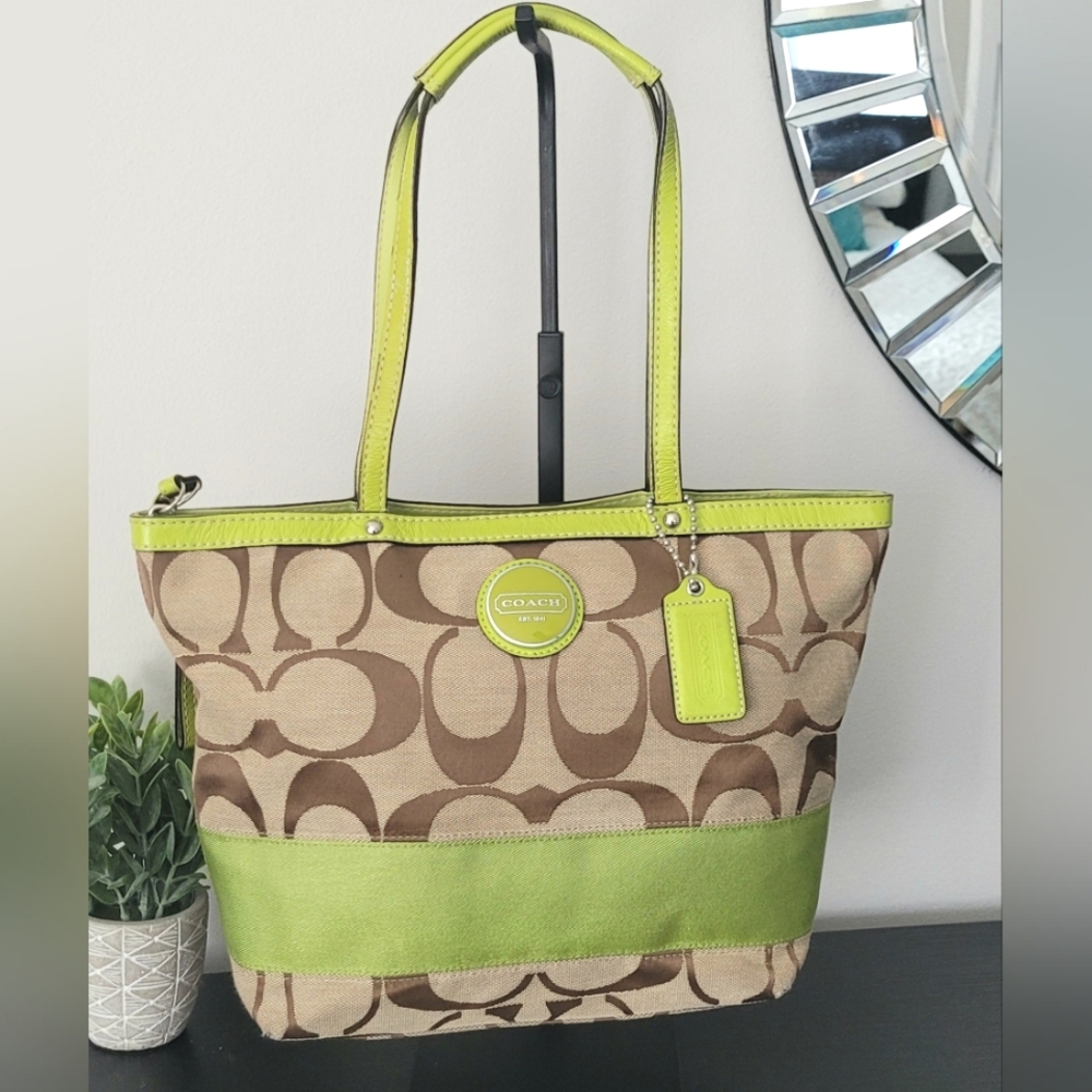 Coach Brown and Green Tote Bag